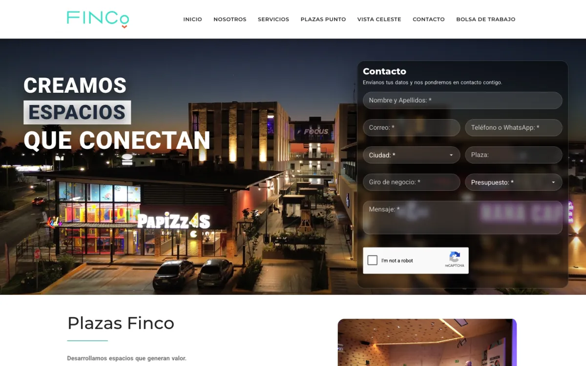 Sitio web de Plazas FinCo